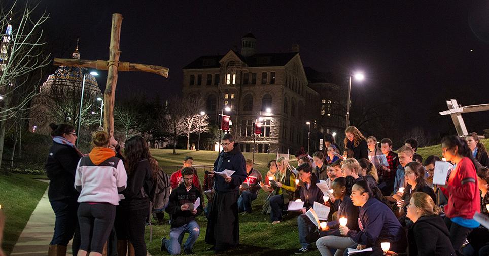 Students participating in the Way of the Cross