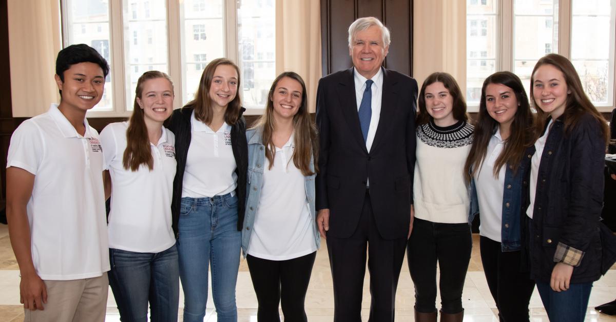 Bill Conway with CatholicU nursing students