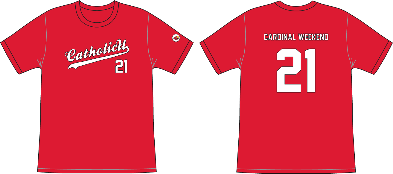 Cardinal Weekend 2021 T-shirt design, front and back