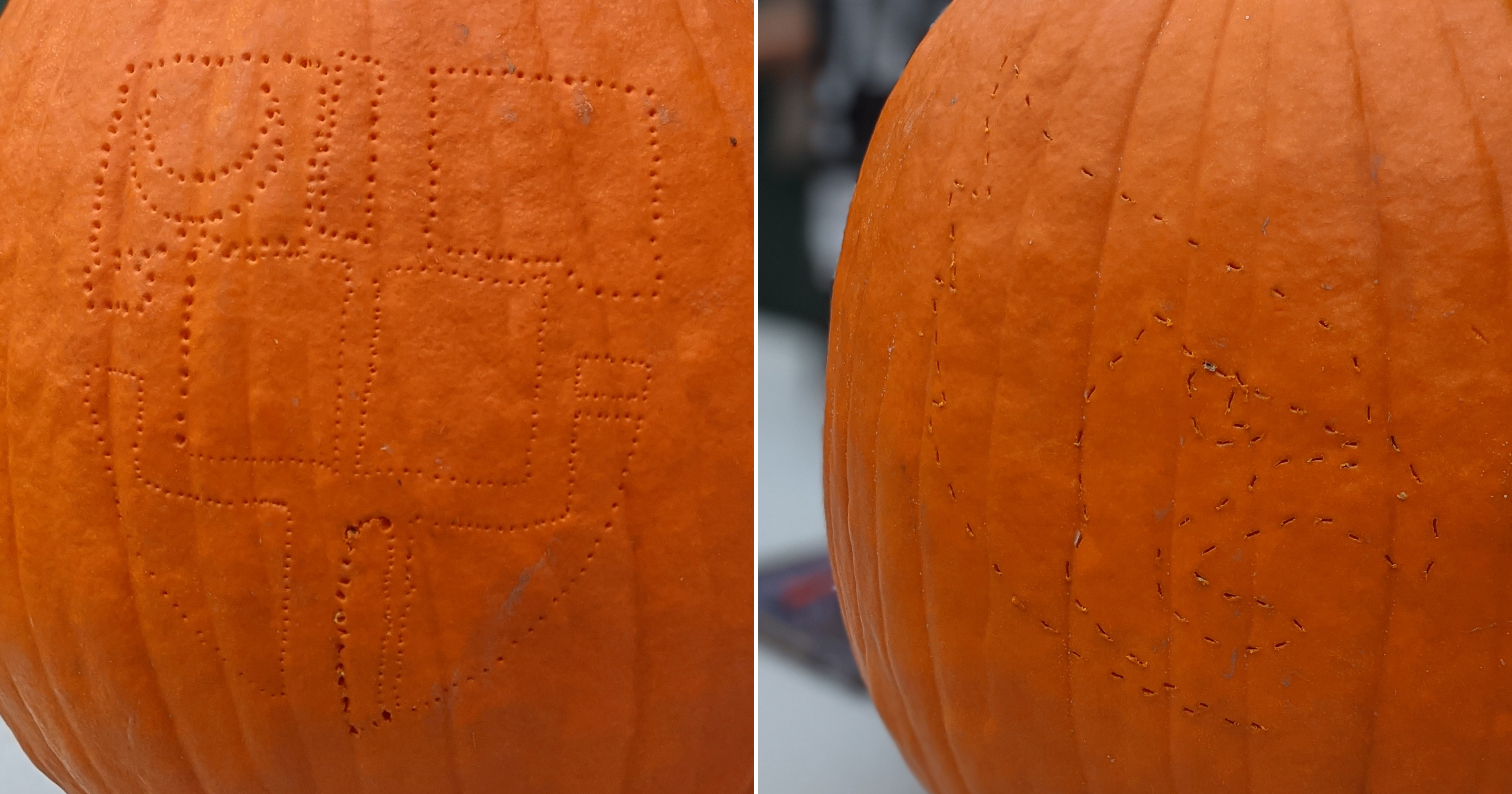 Close up of the holes poked into the pumpkins