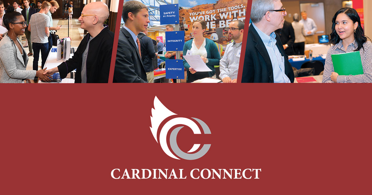 Cardinal Connect logo with images of students networking