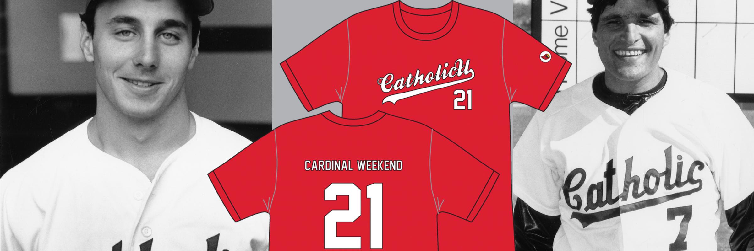 Brian Cashman, B.A. 1989, Ross Natoli, and the Cardinal Weekend 2021 T-shirt