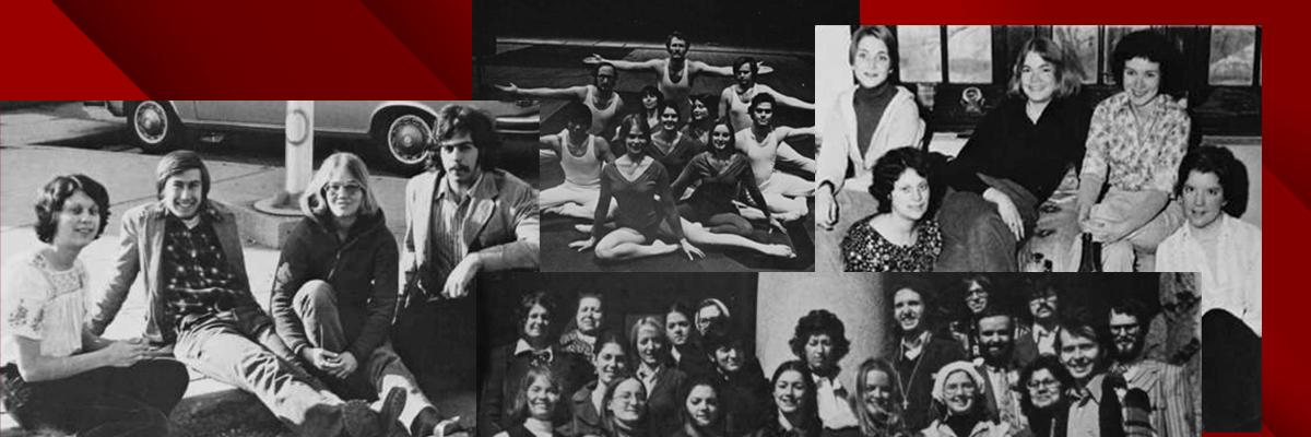Mary Bruton Sandifer yearbook photo collage featuring gymansts and group photos