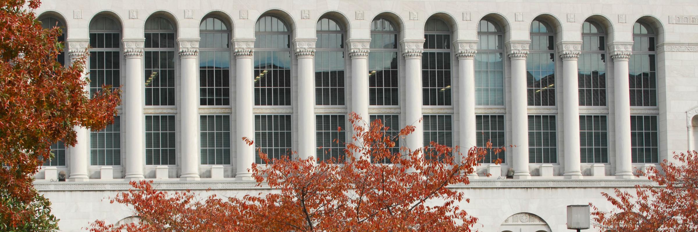 Mullen Library in the fall