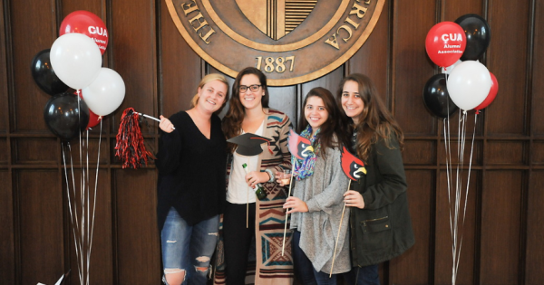 Students pose at ceremony for delivery of Senior Class Gift 