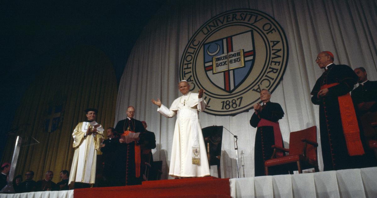 Saint John Paul II visits Catholic University.